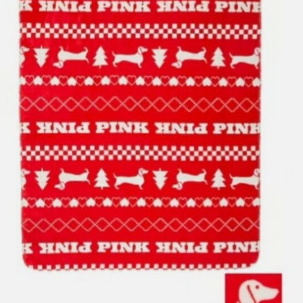 Victoria Secret PINK Cozy Plush Blanket Red Pepper Fair Aisle Dog Print 2023 NWT